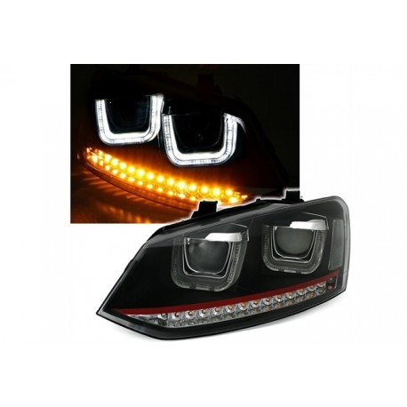 LED Angel Eyes Scheinwerfer GTI Style Dynamic Schwarz VW Polo 6C