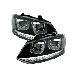 LED Angel Eyes Scheinwerfer Schwarz VW Polo 6R