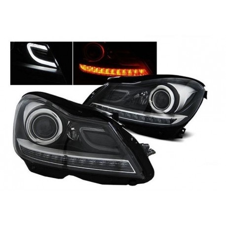 LED Dayline Scheinwerfer Schwarz Mercedes C-Klasse Facelift