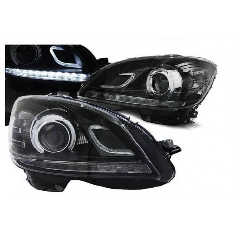 LED Tagfahrlicht Scheinwerfer Schwarz Mercedes C-Klasse Facelift