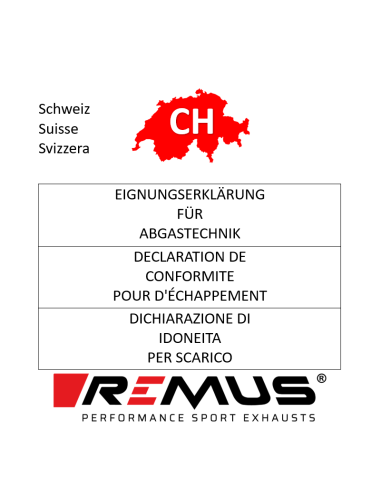 Remus Auspuff-Anlagen CH-Eignungserklärung