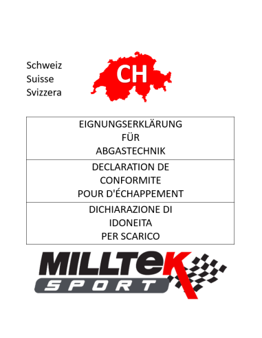 Milltek Auspuff-Anlagen CH-Eignungserklärung