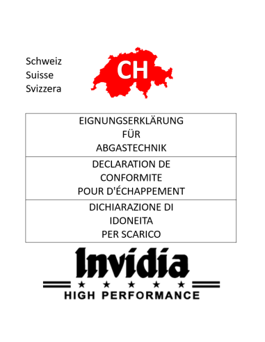 Invidia Auspuff-Anlagen CH-Eignungserklärung