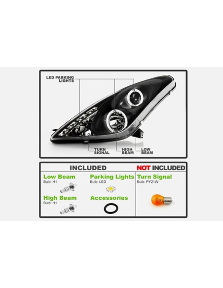 Scheinwerfer Angel Eyes Schwarz Toyota Celica T23 Jg. 2000- 2005